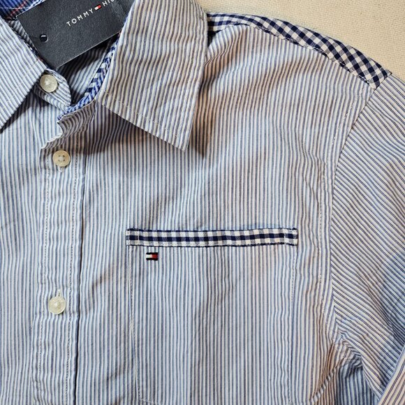 Tommy Hilfiger Boy's Blue Striped Long Sleeve Shirt - Size XL - Picture 8 of 10